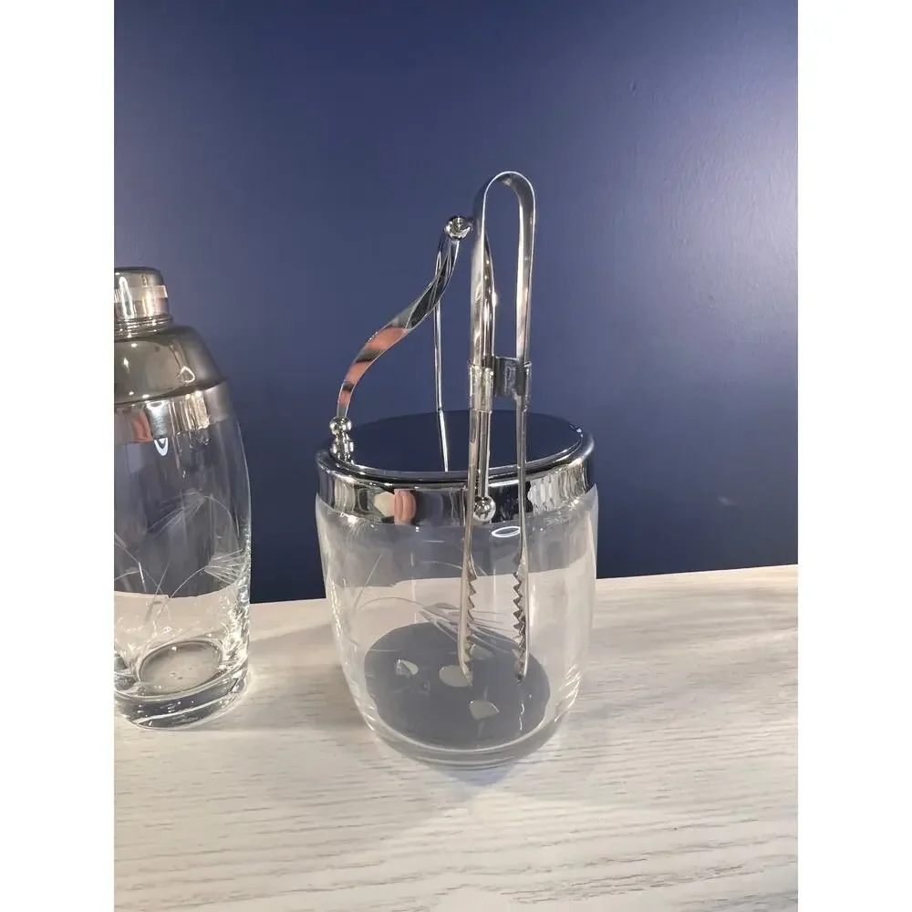 RARE Vintage Shaker & Ice bucket w wheat etching - CFSCFS1 by Craftsman Stemware